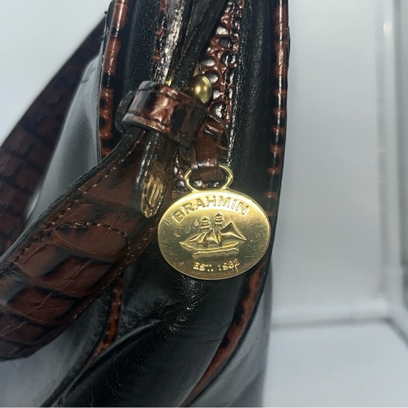 Brahmin Duxbury Leather Satchel Handbag/Purse Black Leather & Brown Croc Accent - Picture 10 of 13